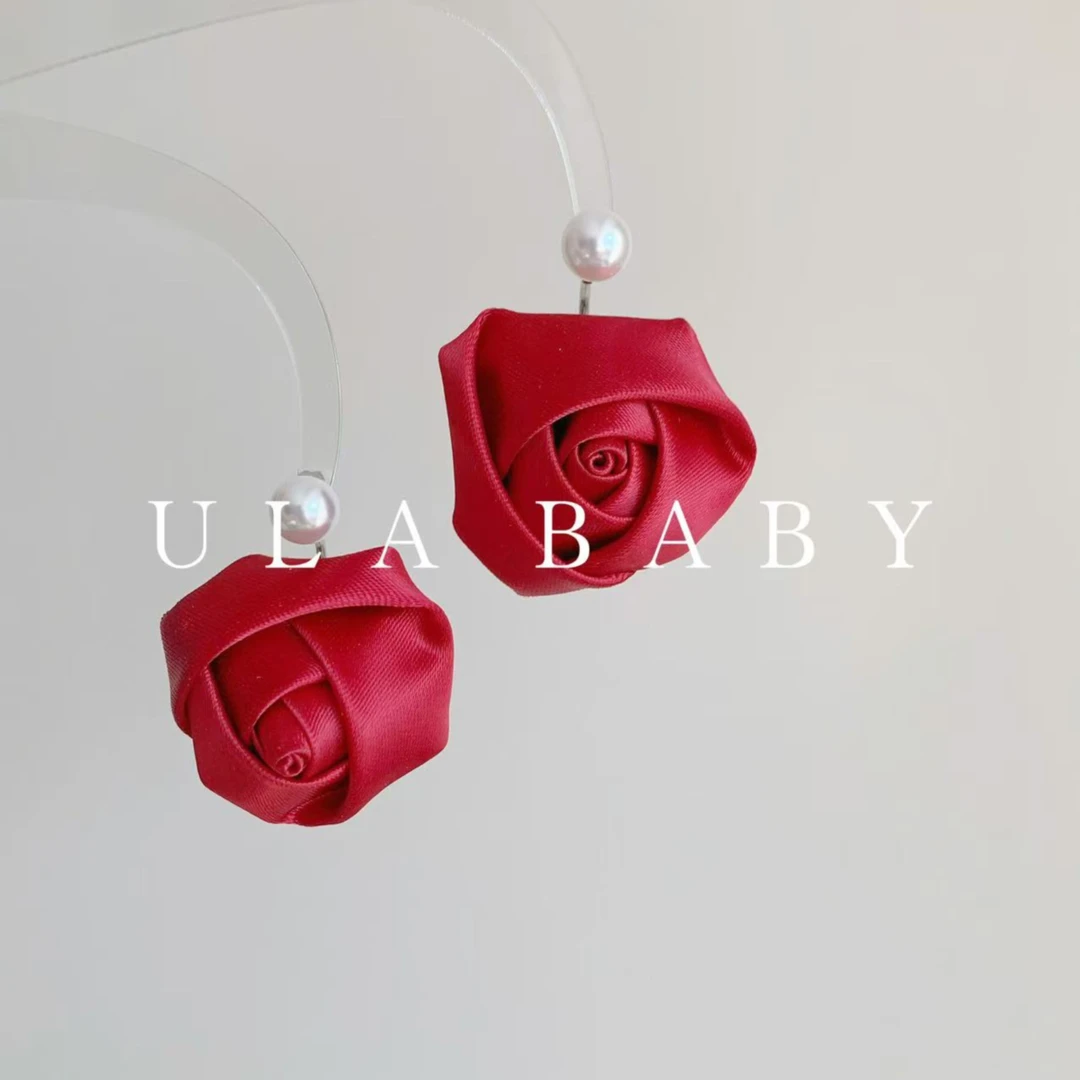 铜合金布艺耳饰 【喜儿ula】8-26-1小众温柔缎面立体玫瑰耳钉