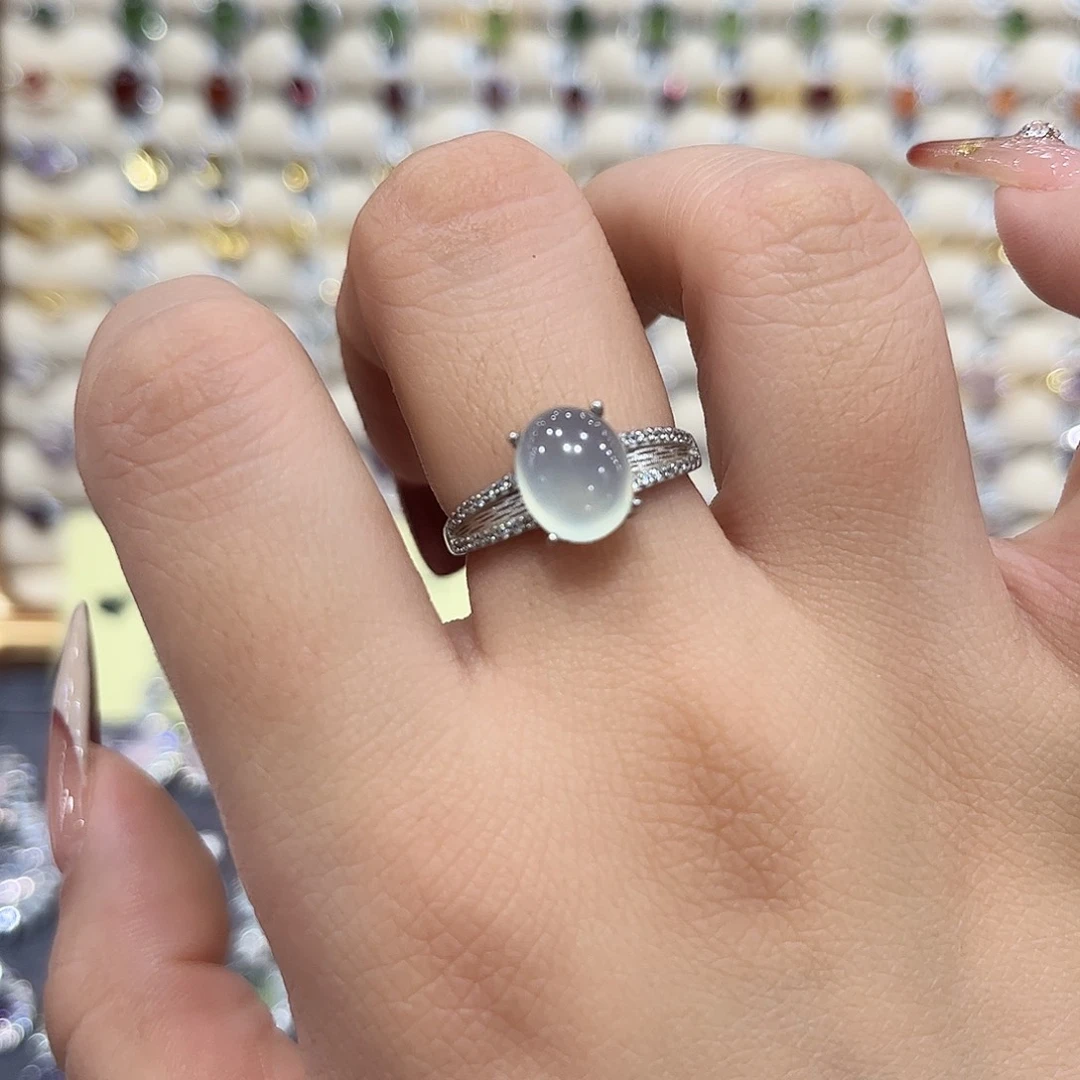 蛇纹石玉银S925镶嵌戒指