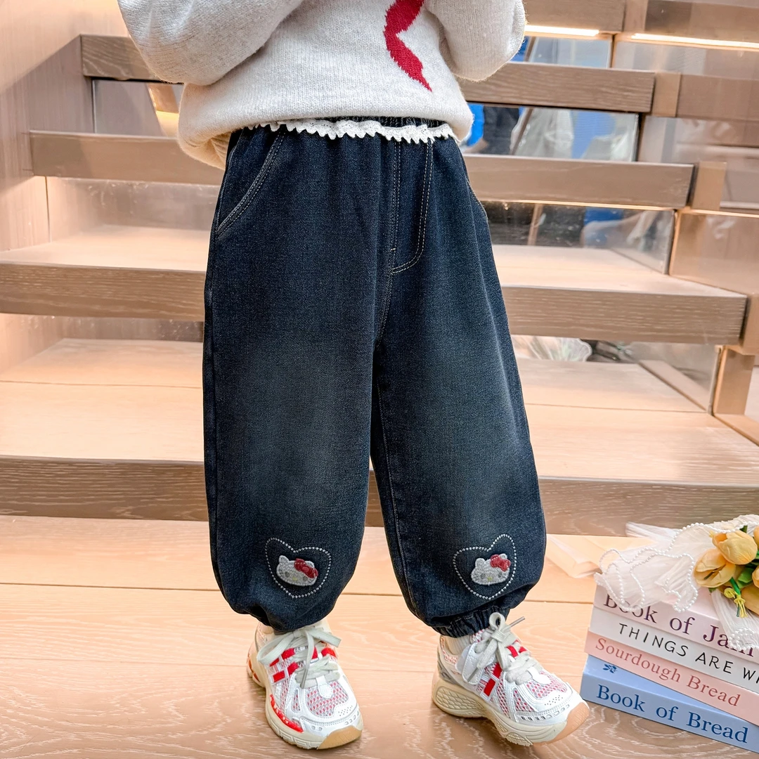 女童加绒牛仔裤儿童冬装韩版洋气一体绒裤子女宝宝冬季加厚休闲裤