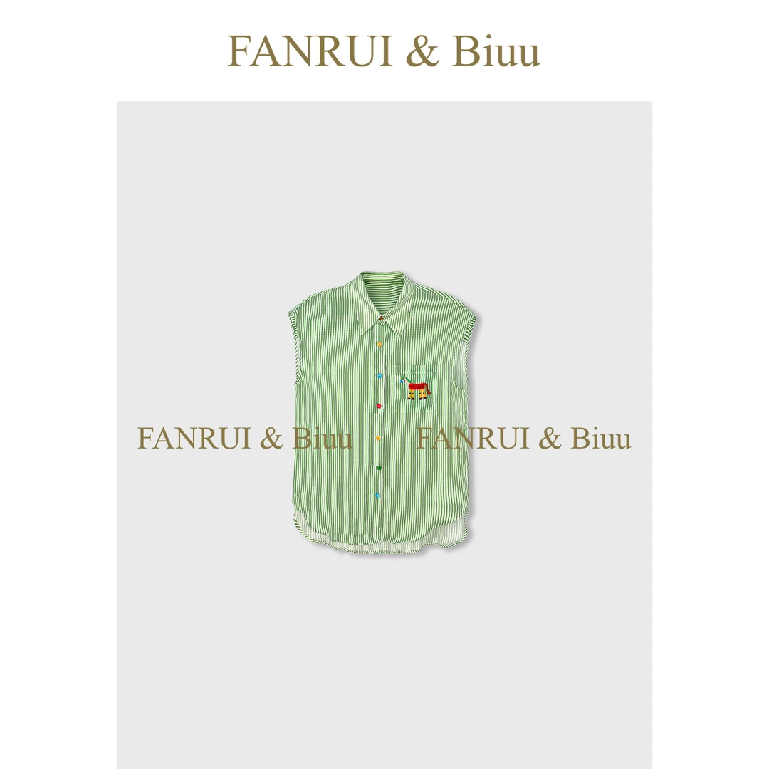 FANRUI/泛芮「恬静时光」竖条纹时尚气质通勤夏季无袖上衣女B16403