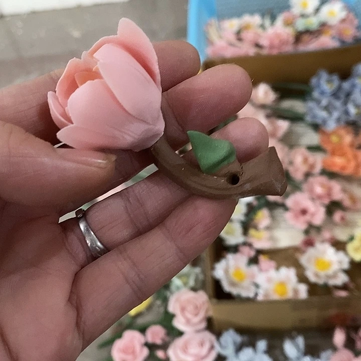 瓷片纯手工陶瓷花摆件1瑕