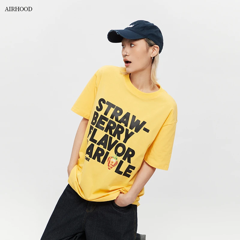 AIRHOODins夏季宽松高街t恤男女原宿风字母印花情侣百搭上衣N5096