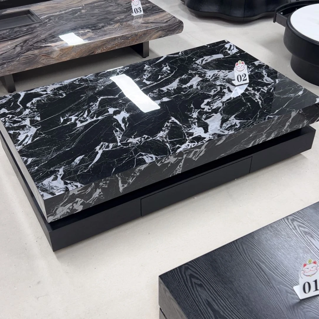 大理石130×70厘米，岩板组合双层储物茶几