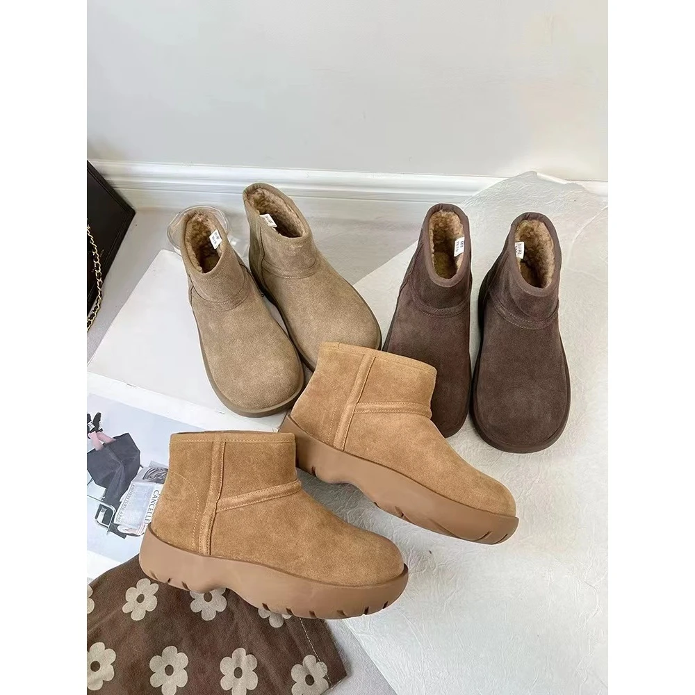 秋冬新款韩版通勤瘦瘦简约粗跟裸靴雪地靴1301(雪地靴)