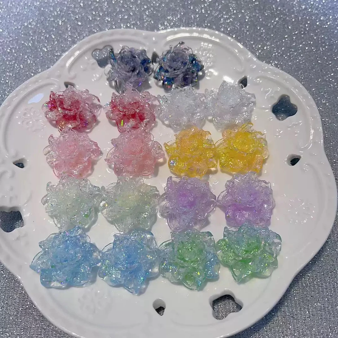 新款夜光冰透卷边小玫瑰花DIY摆件钥匙扣汽车摆件