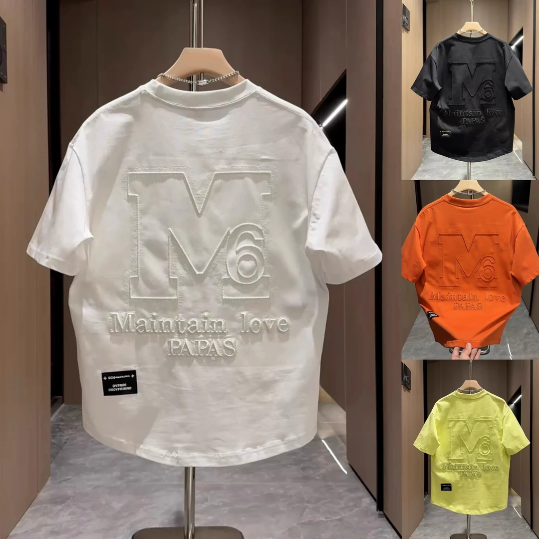 2025夏季新款时尚潮流百搭字母发泡短袖T恤男女燕尾宽松半袖上衣