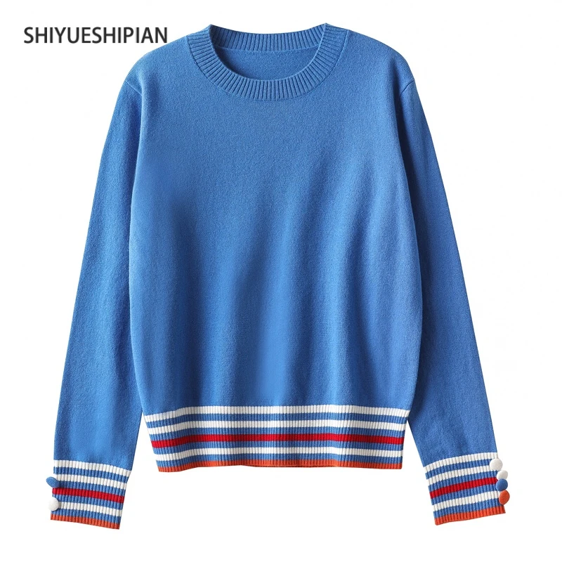 SHIYUESHIPIAN/十月诗篇轻奢绵羊毛秋冬气质圆领条纹针织衫6297