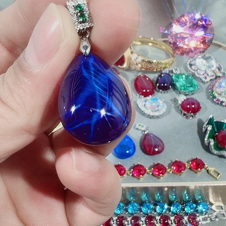 非金属红色蓝色吊坠戒指