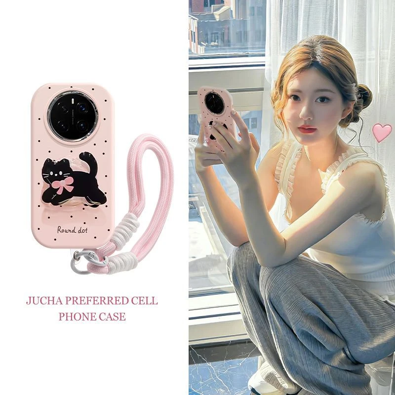 蝴蝶结小猫适用苹果16pro手机壳女防摔华为mate70小众小米15OPPO