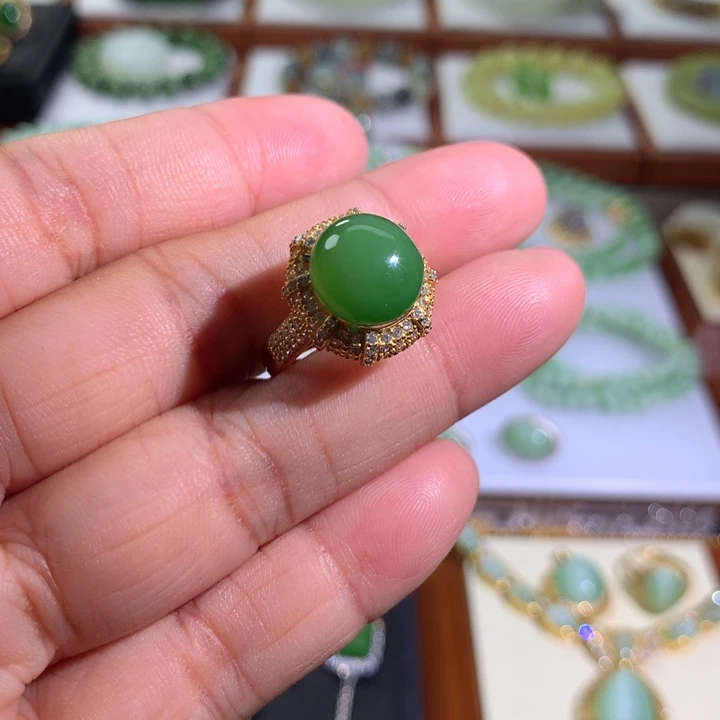 和田玉(碧玉)银S925镶嵌戒指