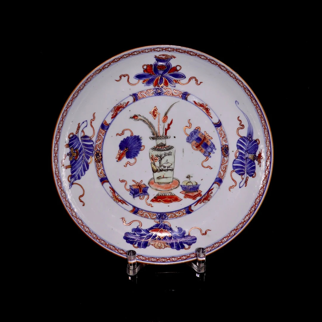 60:清康熙青花矾红描金博古盘