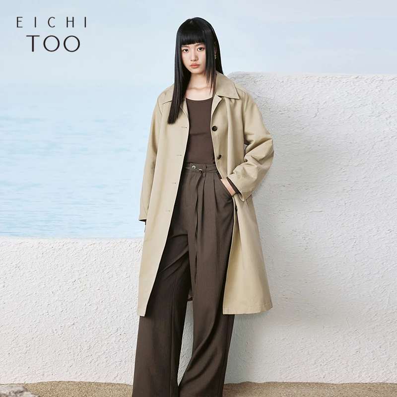 A爱居兔25年春季新款基础百搭经典衬衫领中长款风衣EWFAJ1Q007A