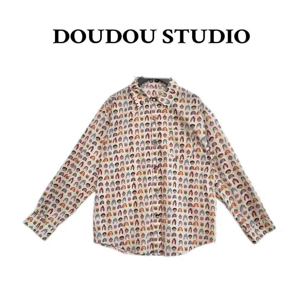 【兜兜】快乐家族 春夏新款满印卡通POLO领长袖衬衫 210018