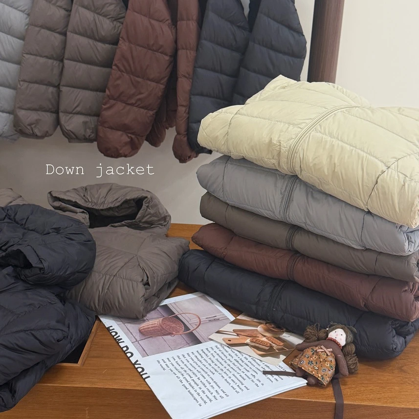 90白鸭绒儿童连帽秋冬保暖纯色轻薄羽绒服TZH0009