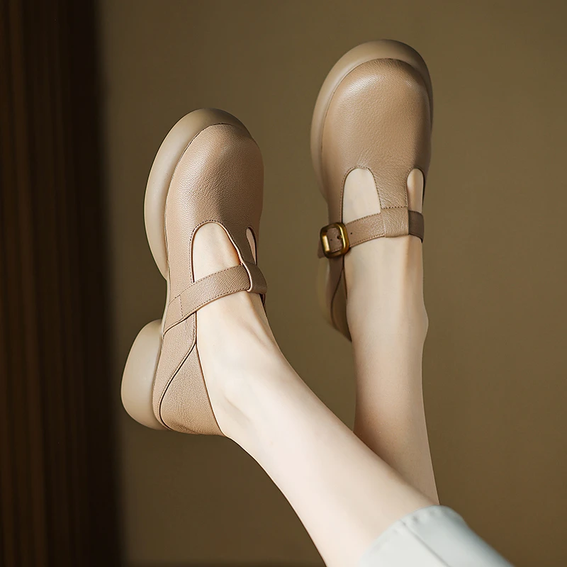 羊皮4厘米 34-40 百搭夏季真皮软底复古玛丽珍包头钉子带单鞋