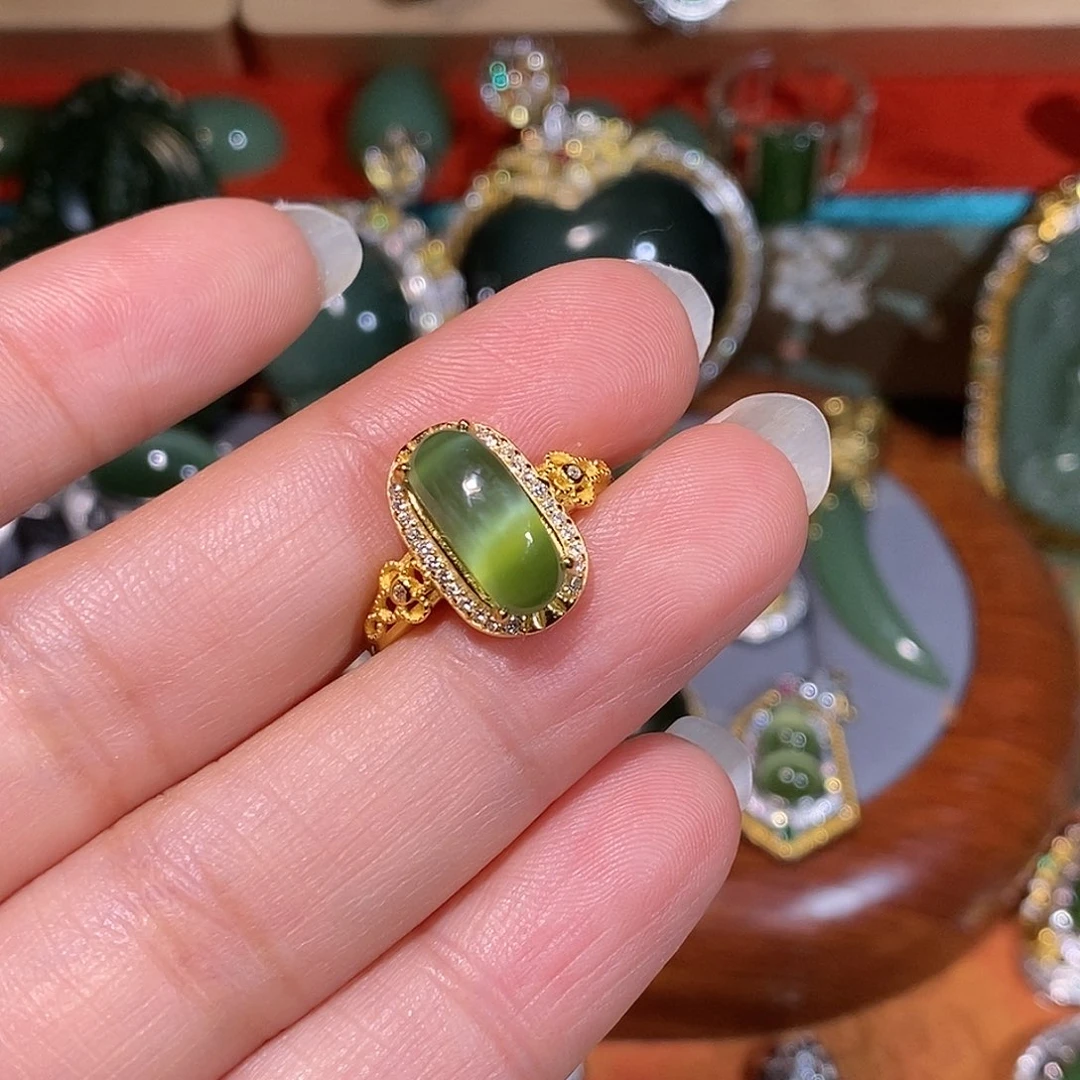 和田玉（碧玉）银S925镶嵌戒指