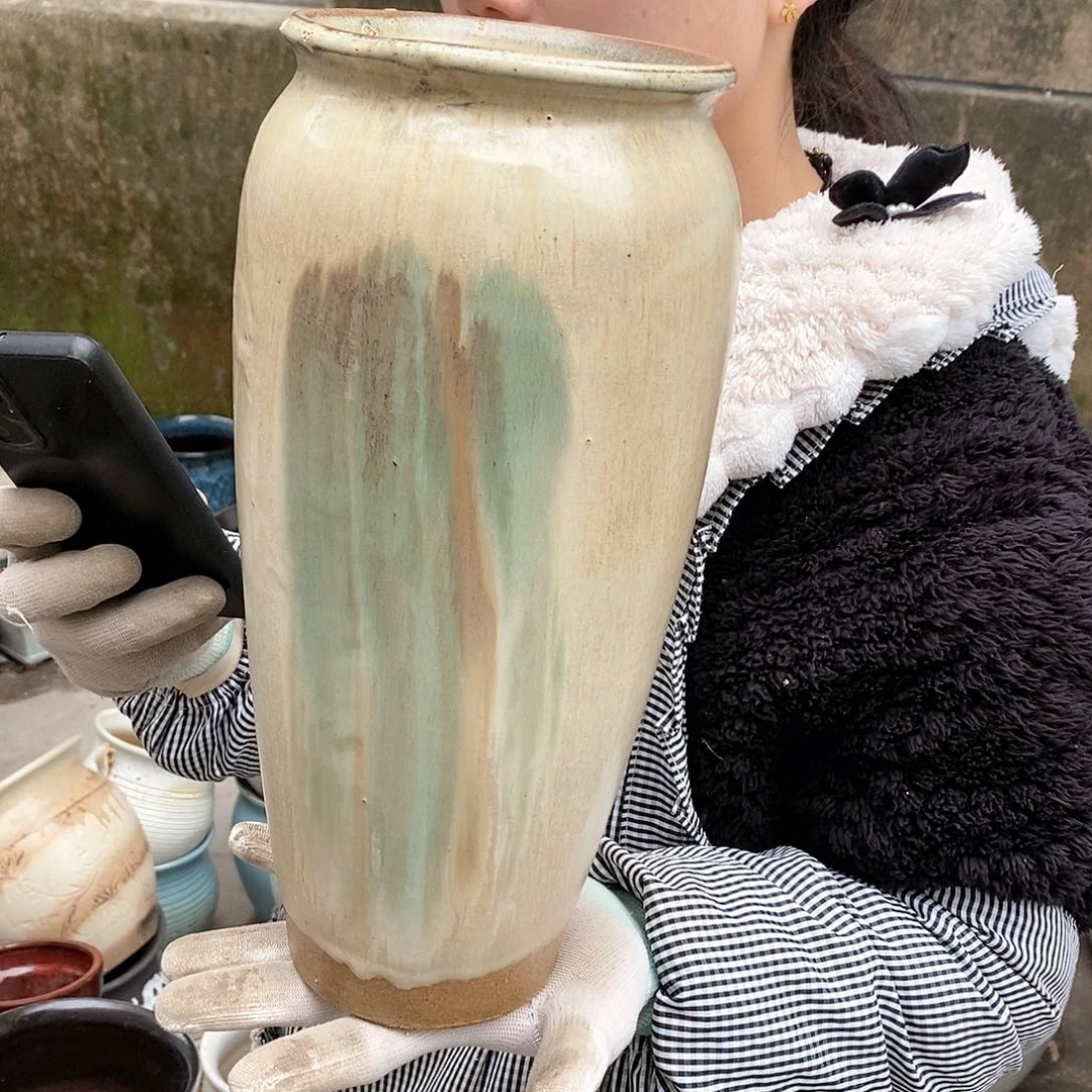 红泥花盆瑕疵口12高30