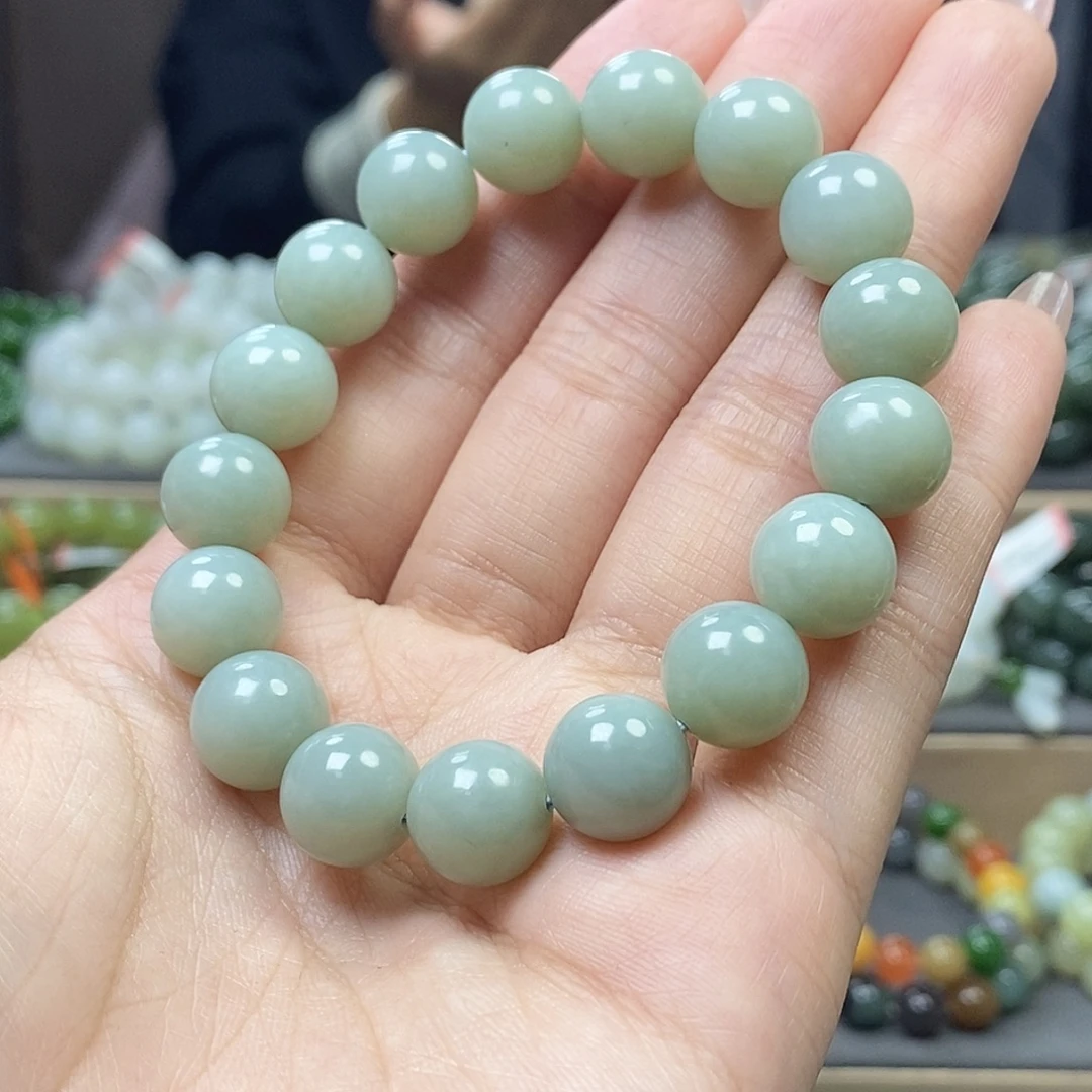 和田玉未镶嵌手链且末奶白蓝12m