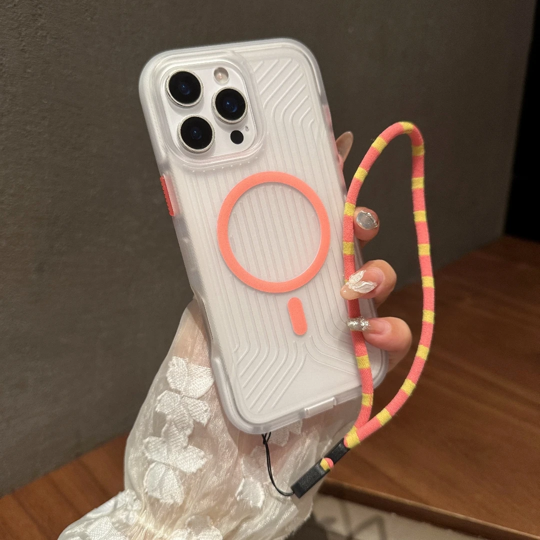 ZMGX磨砂瓦楞纹带挂绳适用苹果17/16pro磁吸手机壳iPhone15全包14