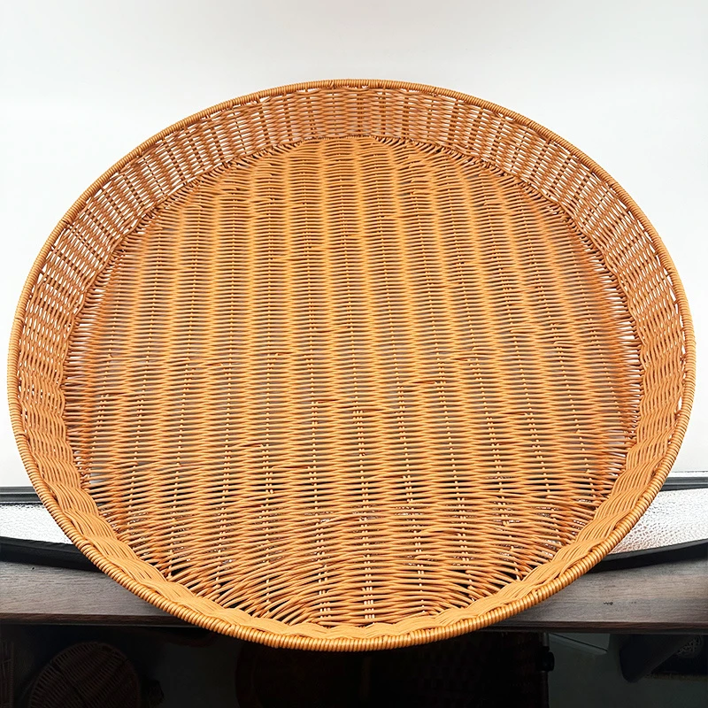 H9【特大筛框】棕色圆形晒框收纳馒头框纯手工编织特大号晒框65*8