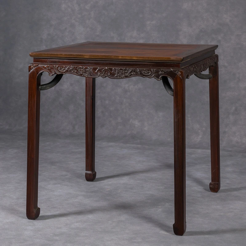 清代红木束腰霸王枨螭龙纹方桌明清家具古董收藏大红酸枝八仙桌