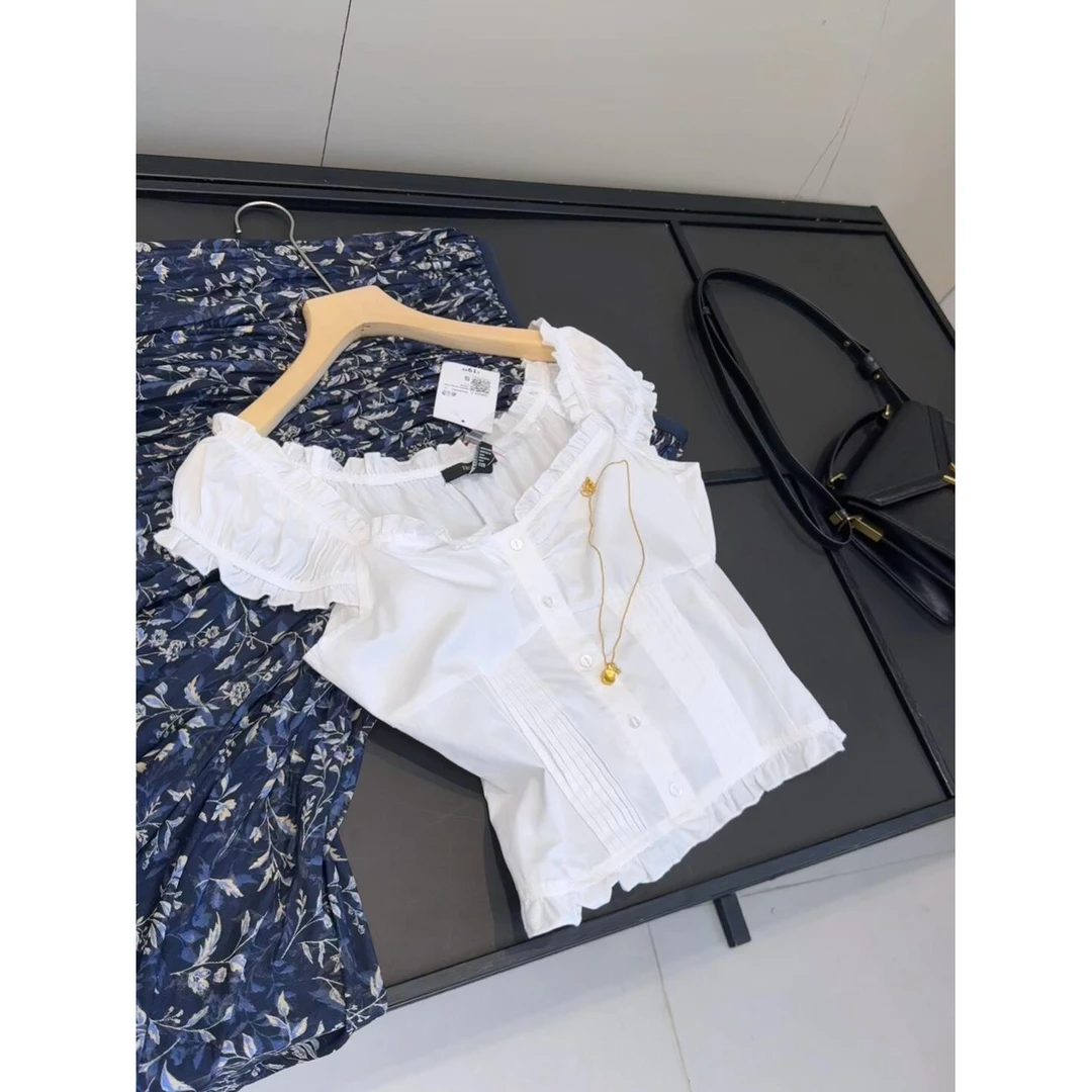 夏季新款芭蕾风白色无袖荷叶边吊带背心女春新修身显瘦开衫上衣