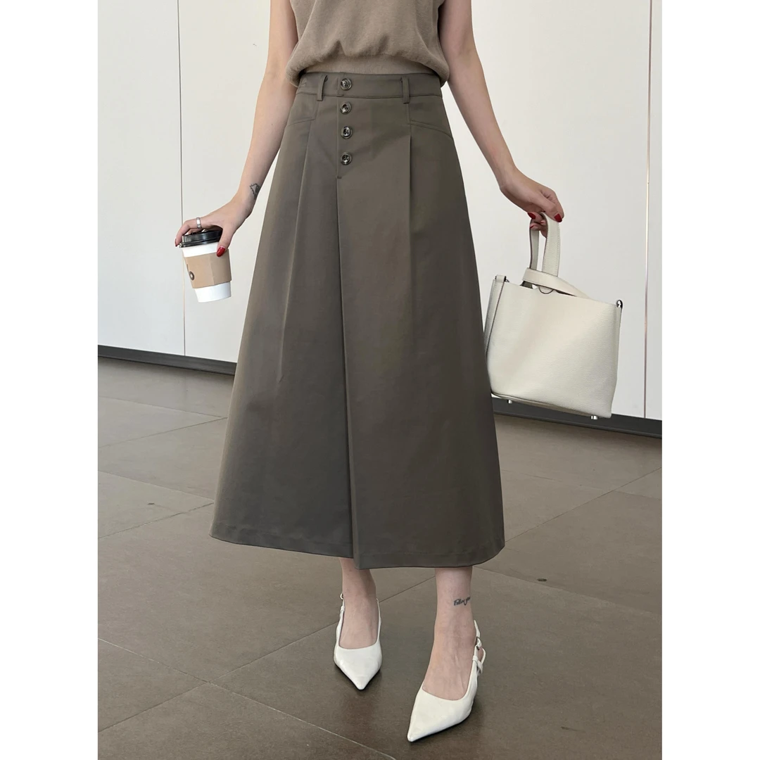 KiKi严选：18716-YER家欧洲站南油春季新款斜襟七分半身裙