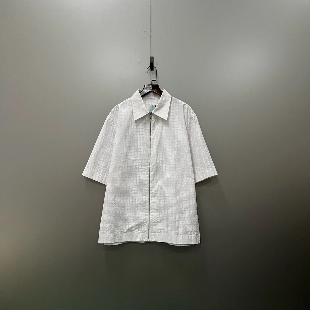 95新 Givenchy/纪梵希 q211 满印拉链短袖衬衫 40码/ fg201105