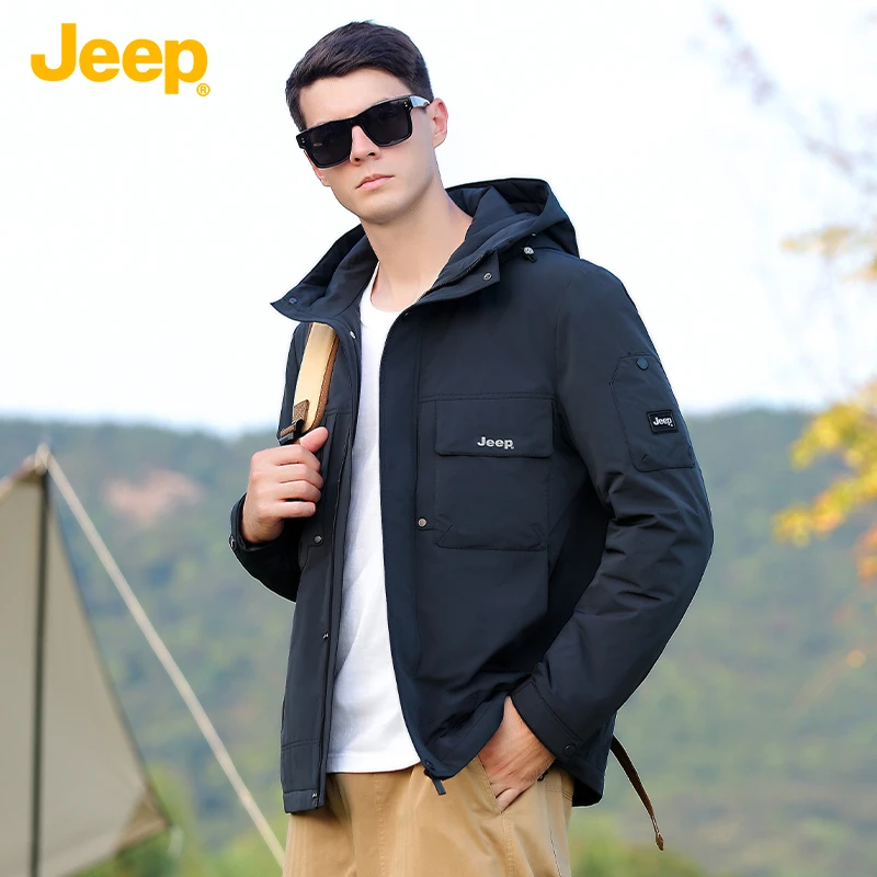JEEP吉普冬季90白鸭绒工装羽绒服男士保暖户外山系百搭加厚外套男