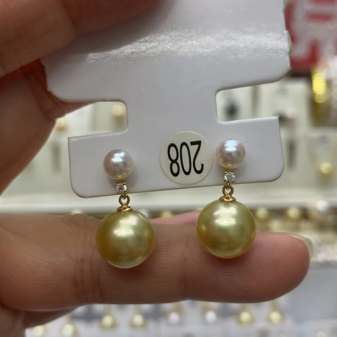 耳饰18K金镶嵌海水珍珠
