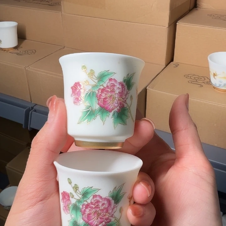 孤品羊脂玉如意杯猪油白专场牡丹花开