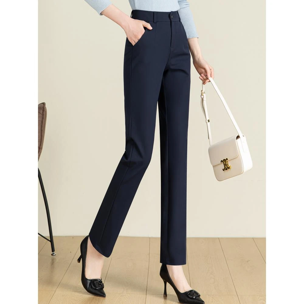 女式直筒裤，新春秋季高腰修身装和垂坠式正装小筒职业装西装裤