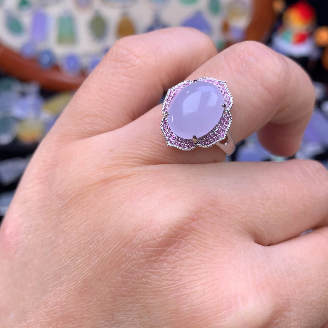 翡翠戒指18K金镶嵌蛋面戒指