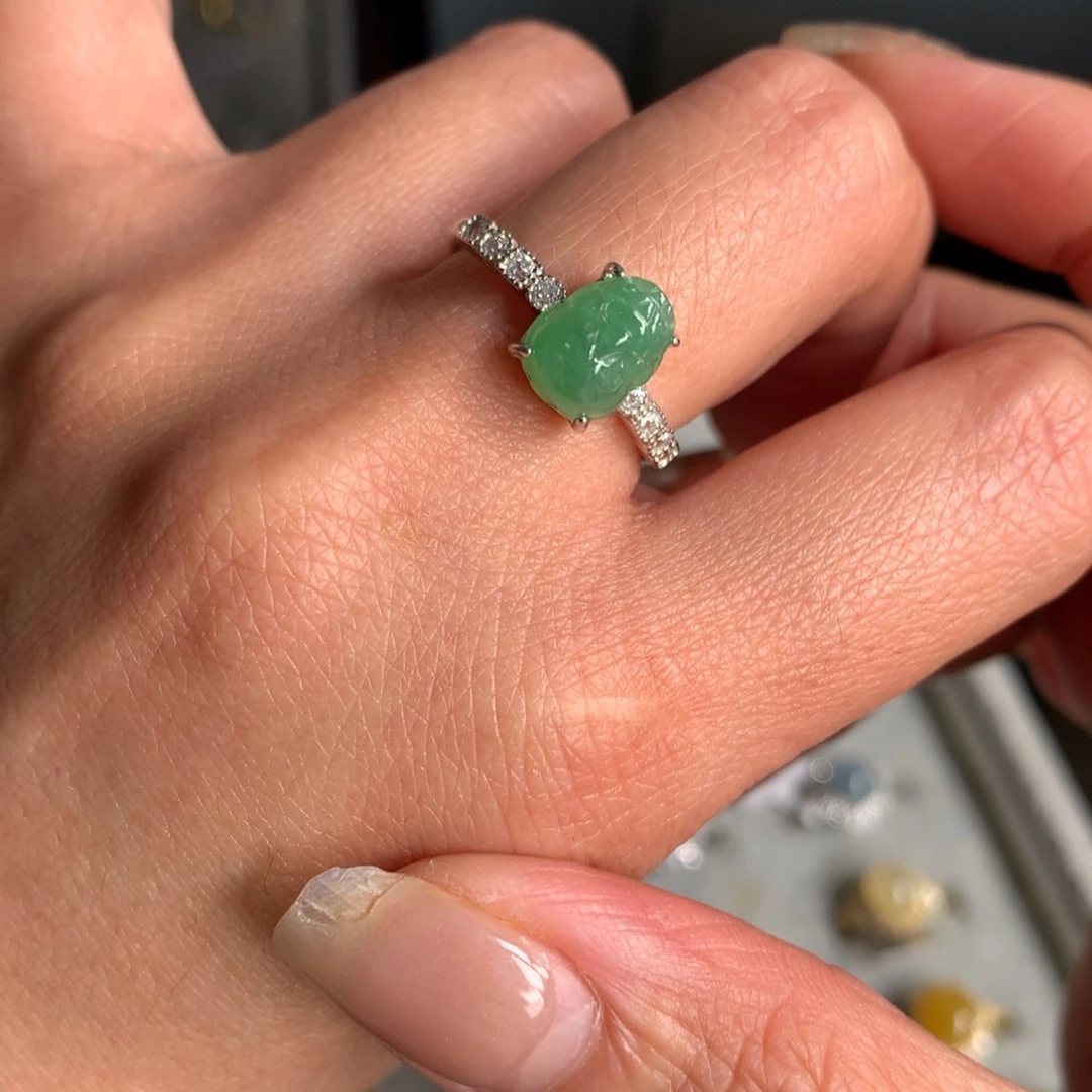 翡翠银S925镶嵌耳饰戒指