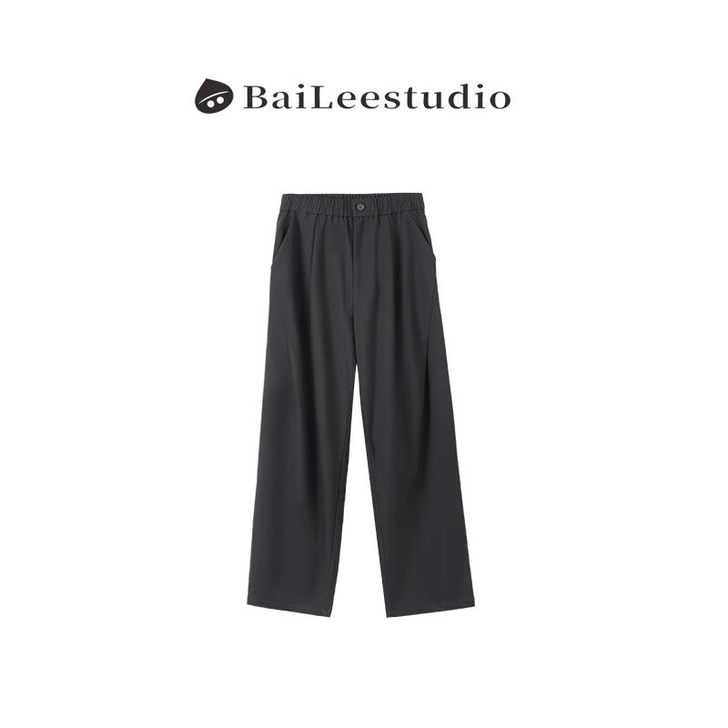【柏栗良品】2025早秋新品~简约百搭纯色松紧腰直筒休闲裤98331