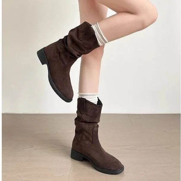 马丁靴时装靴长筒瘦瘦靴高筒女靴中筒靴厚底平底时尚百搭弹力秋冬