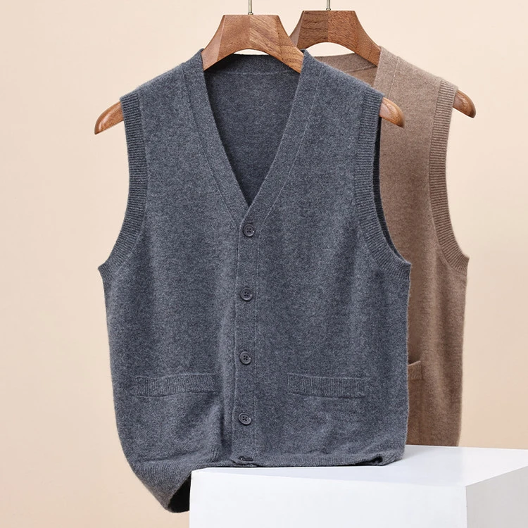 100%山羊绒柔软背心/马甲男装2025年夏季休闲百搭马夹男士毛衫