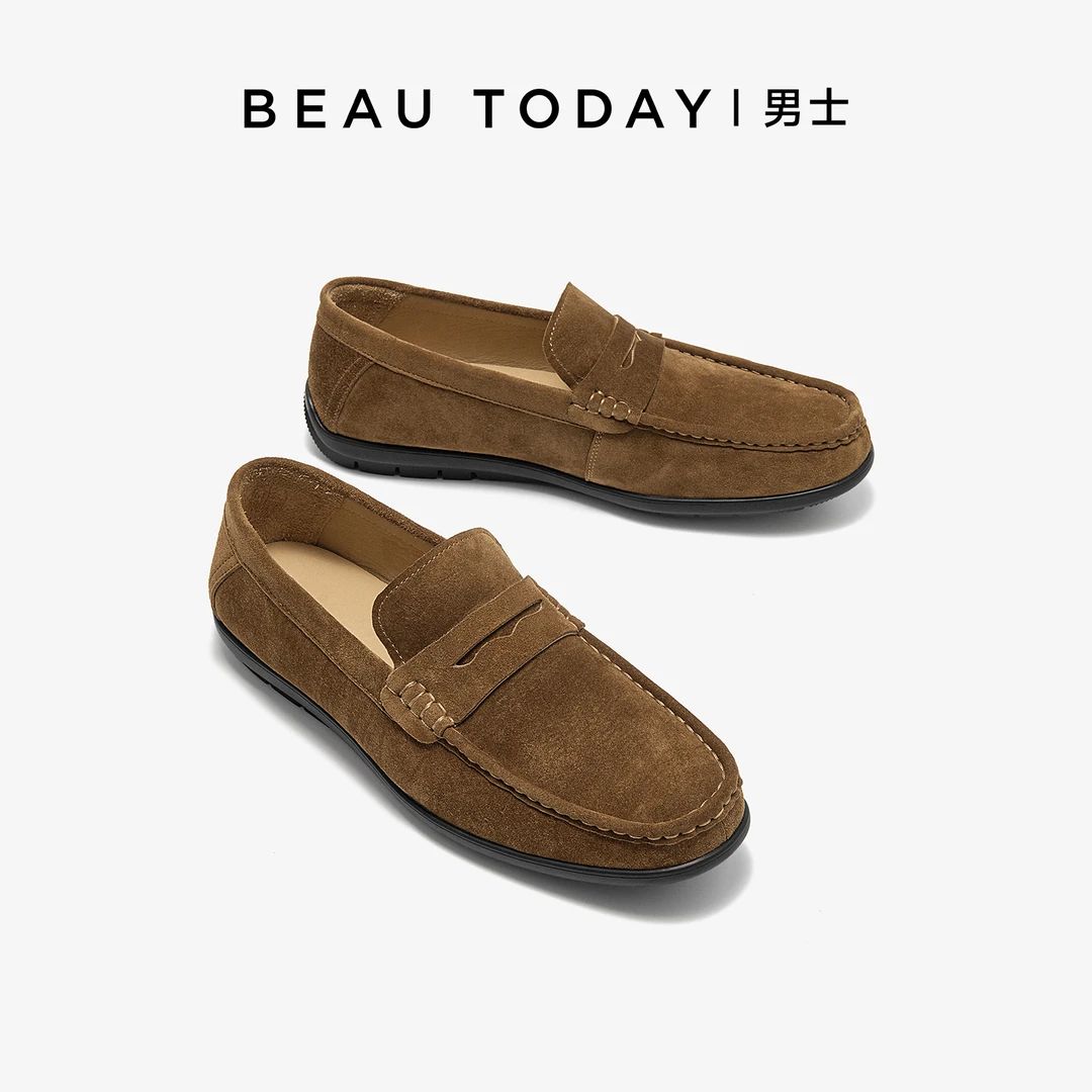 BeauToday【胎牛绒驾车鞋】真皮软底舒适男一脚蹬豆豆鞋男款休闲鞋