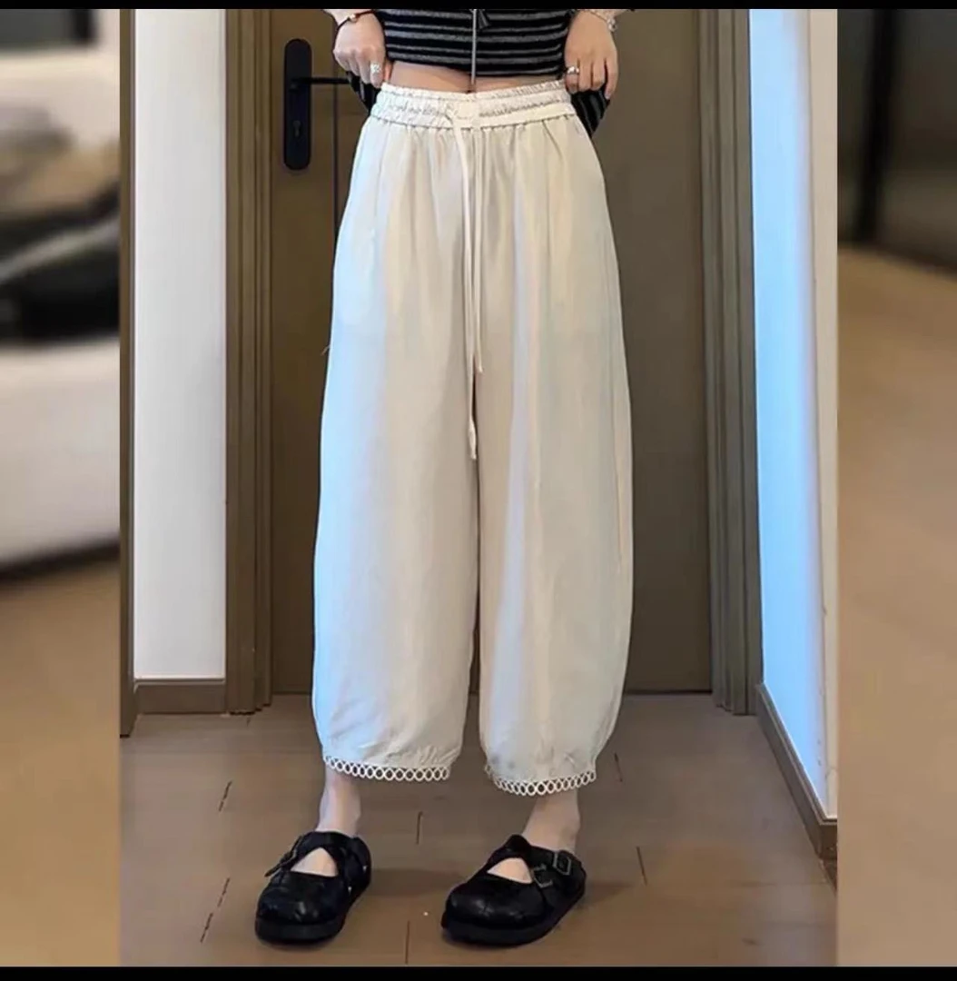 彬彬家哪吒裤夏季薄款垂感宽松醋酸直筒九分高腰显瘦休闲裤090