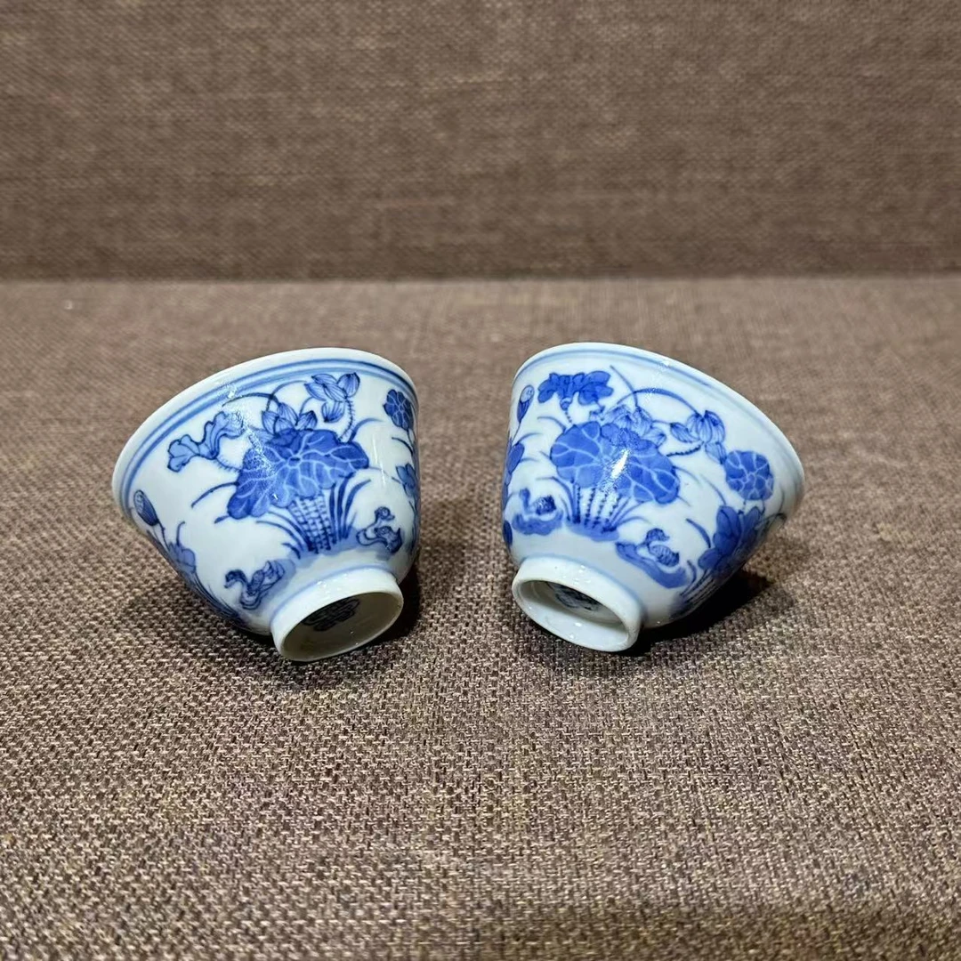 【预展专用】LJ3-23清道光·青花连升三级杯一对