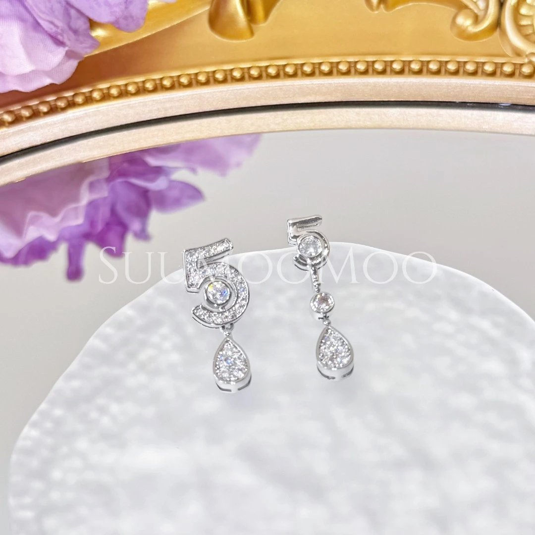 铜合金合成锆石耳饰 法式时尚5字AB款耳环