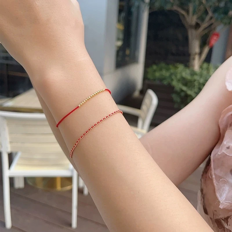 铜合金涤纶手链 本命年新款爆闪转运珠红绳镀24k编绳简约手绳