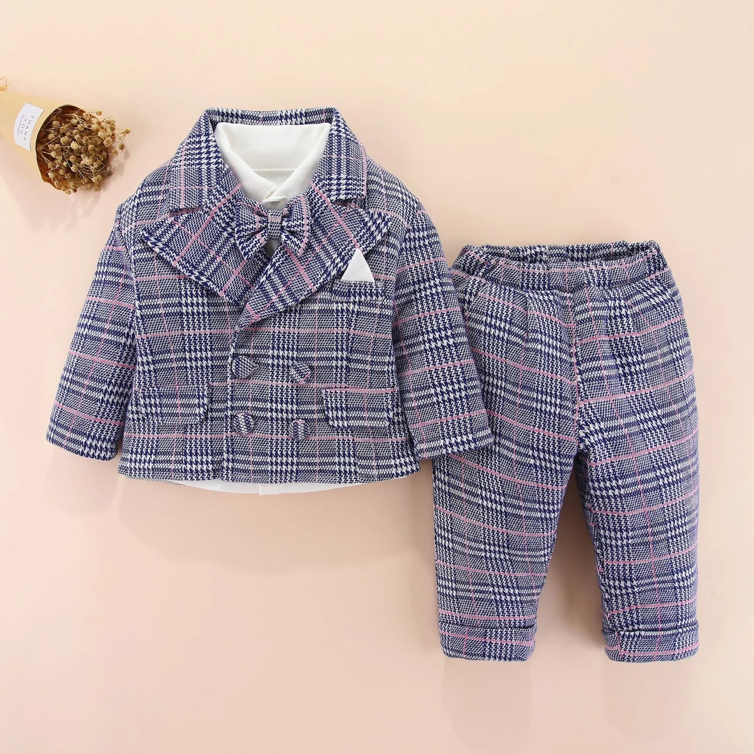 男婴儿西装冬款加厚男宝宝满月百天周岁礼服夹棉拍照小童绅士套装