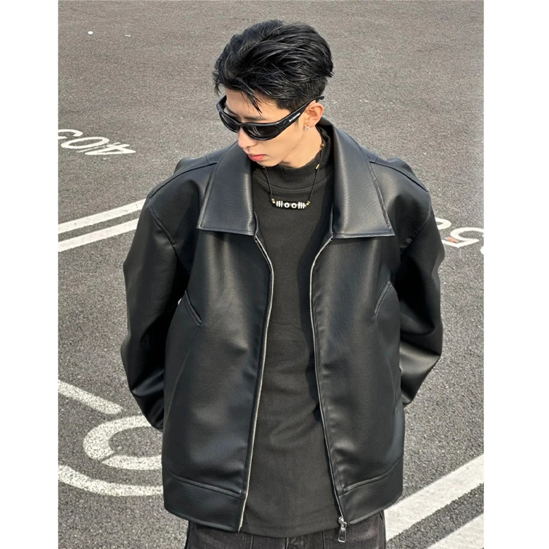 cleanfit短款黑色皮衣外套男春秋款vibe美式机车夹克飞行员棒球服