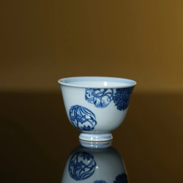 五云随安 青花皮球花铃铛杯 景德镇 品茗杯