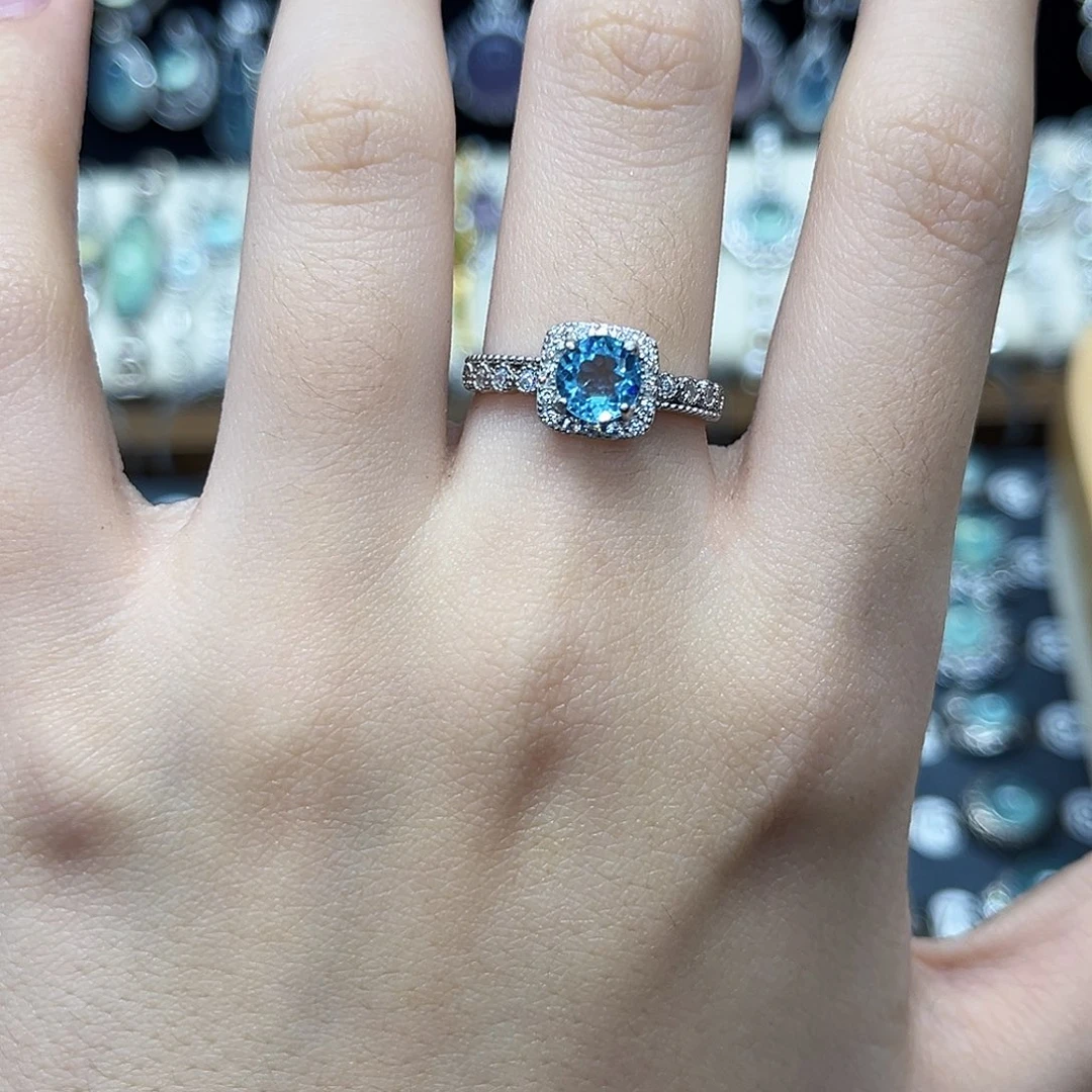 戒指托帕石银S925镶嵌走量款