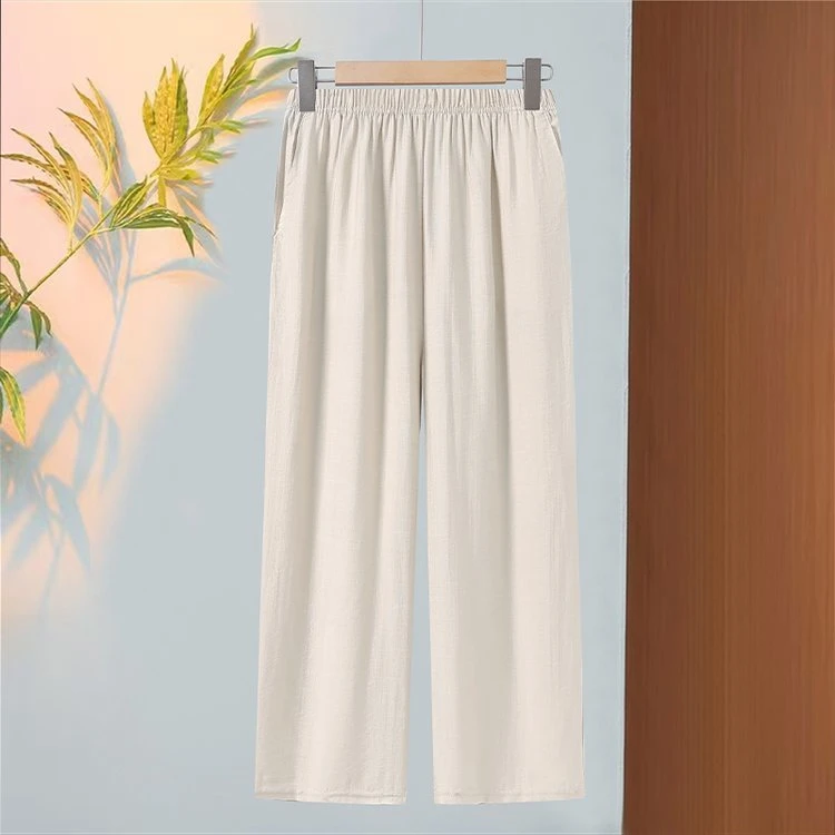 中国风大码休闲裤阔腿裤老钱风高腰宽松直筒薄款妈妈装