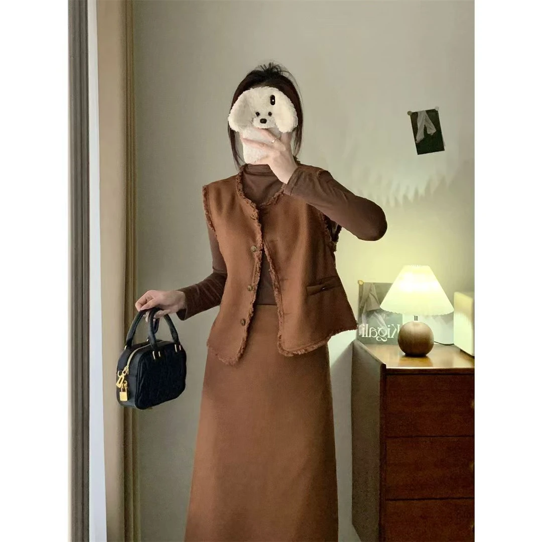 女装背心极简风小香风裙子秋冬时尚套装连衣裙三件套