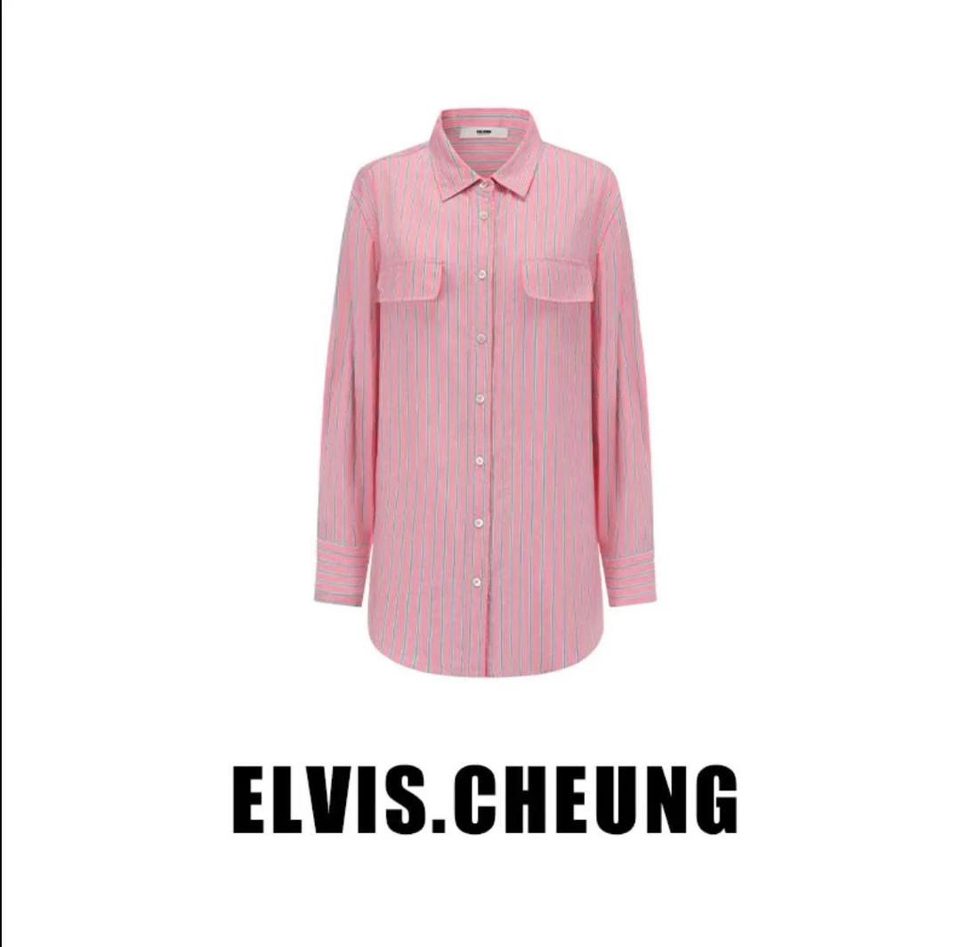 【张羽推荐]ELVIS.CHEUNG蒋云24春夏宽松慵懒感条纹亚麻衬衫