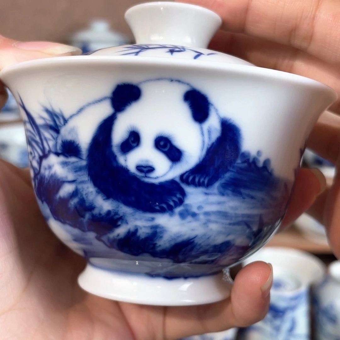 泥藝瓷梦熊猫盖碗